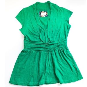 Deletta Green Wrap Short sleeves Pleated Blouse XS